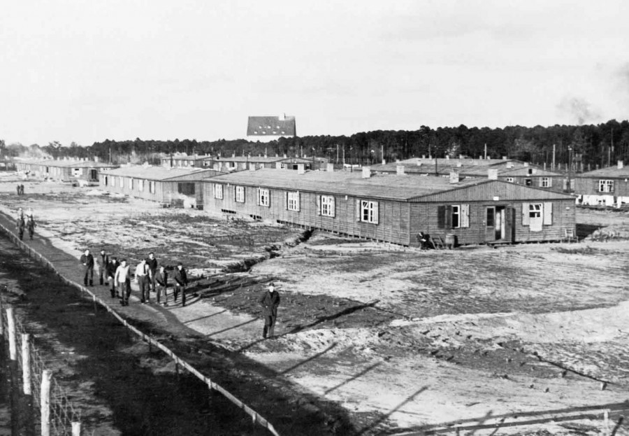 General view of the huts and compound at Stalag Luft III prisoner of war camp, scene of the 'Great Escape' in 1944. HU 21013 RAF PRISONERS OF WAR IN SAGAN POW CAMP, GERMANY 1939 - 1945
