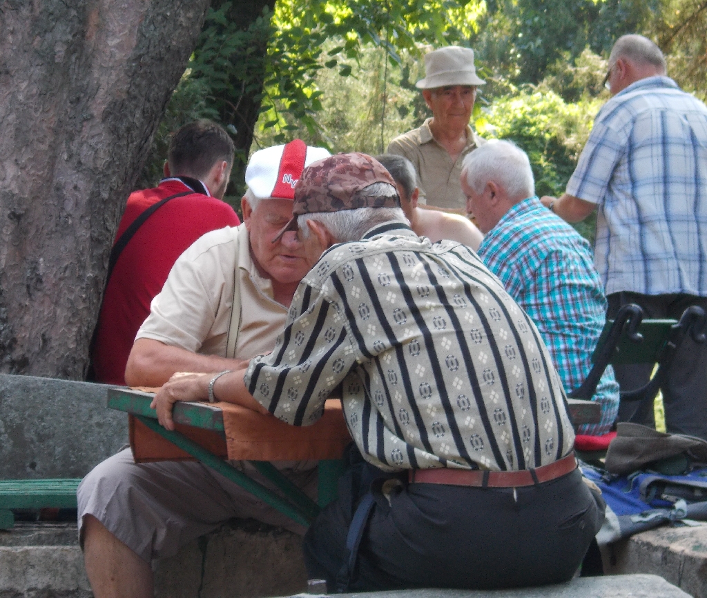 Doi batrani joaca table in Cismigiu Bucuresti