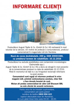 INFORMARE Clienti lidl retragere cocos