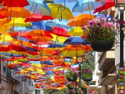 Trei tinere au creat tunelul de umbrele colorate din Timișoara