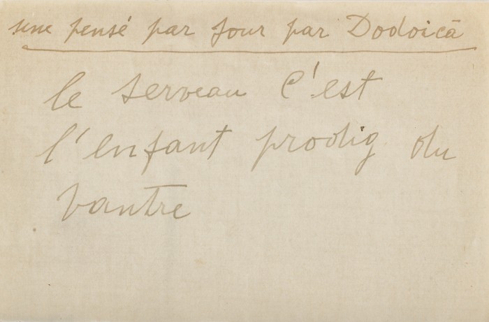 bilet-manuscris-aforism-redactat-de-dodoica-constantin-brancusi-creierul-este-fiul-risipitor-al-pantecului