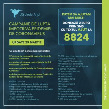 Asociația Dăruiește Aripi strânge fonduri pentru a susține spitalele din Constanța să lupte împotriva epidemiei de Coronavirus