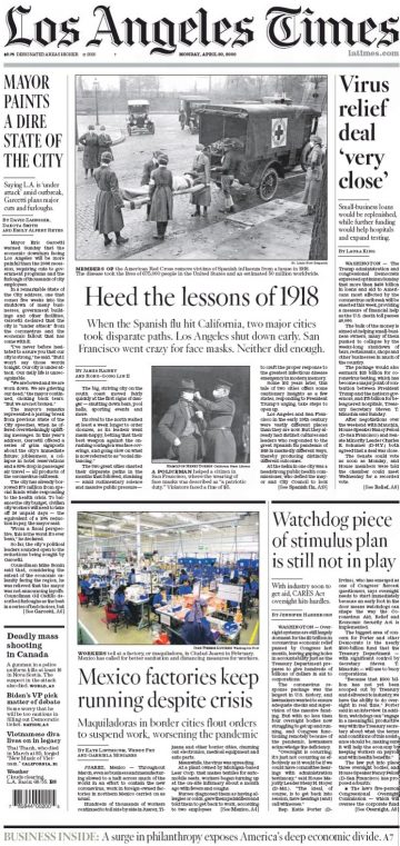 Cum arată, luni, prima pagină a ziarelor centrale și locale din SUA, după ce s-a atins un număr record de decese din cauza coronavirusului