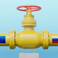 Teava de gaz cu drapelul UE si drapelul Rusiei