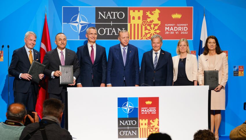 Liderii Finlandei, Turciei, Suediei și Jens Stoltenberg la NATO 2022