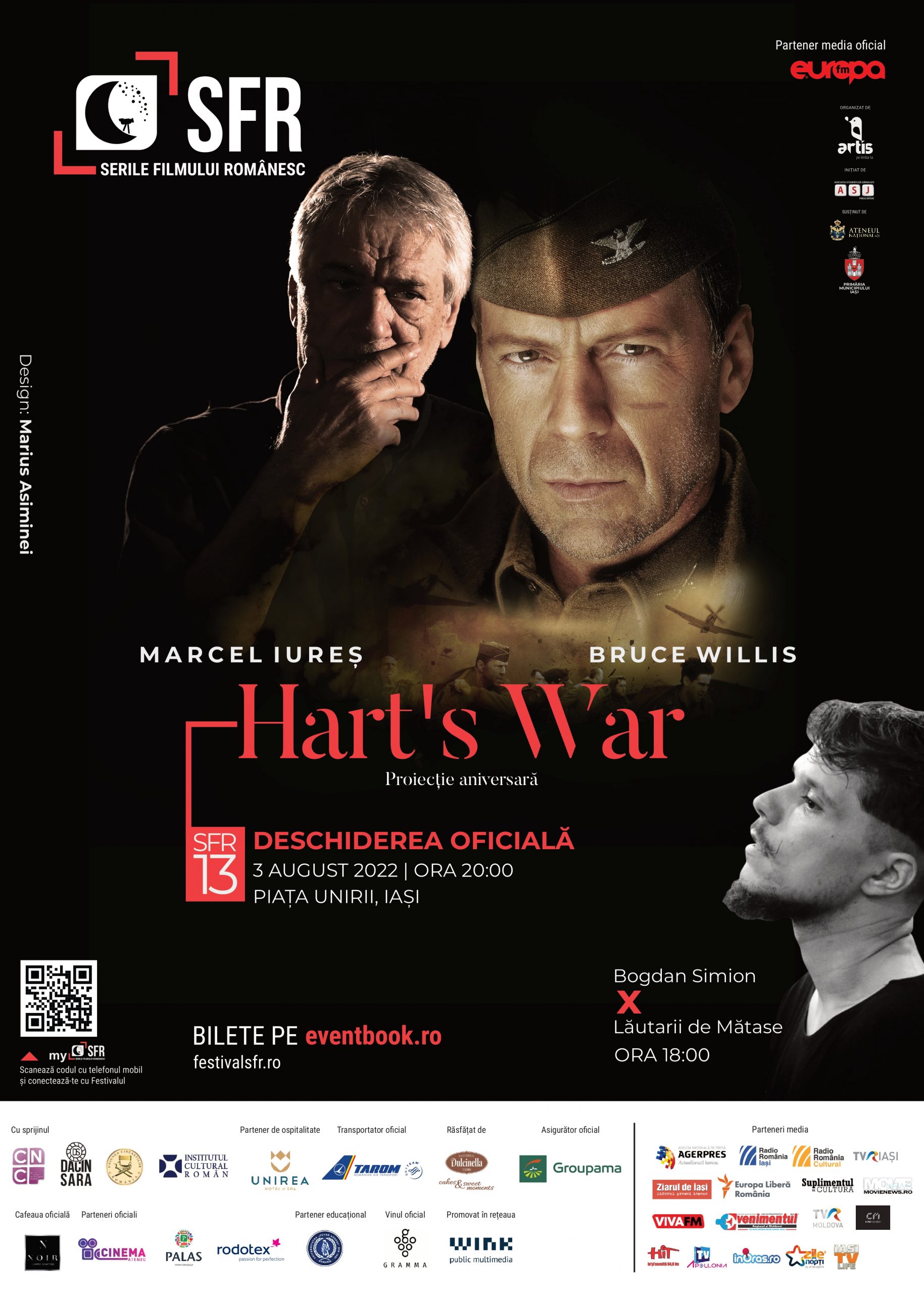 Miercuri, 3 august 2022, ora 20:00, Piața Unirii: Deschiderea oficială SFR 13 - Proiecția filmului Hart's War – Războiul lui Tom Hart (2002) – Proiecție aniversară – 20 de ani de la lansare