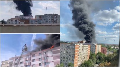 Timișoara: A fost incendiu puternic la acoperișul unui bloc de 10 etaje din zona Stadionului „Dan Păltinişanu” | VIDEO