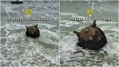 Mina marină, descoperită de polițiștii de frontieră pe plajă, în zona Sfântu Gheorghe, a fost distrusă | VIDEO