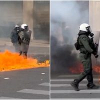 Manifestanții au aruncat cocktailuri Molotov spre forțele de ordine, care au rispostat cu gaze lacrimogene