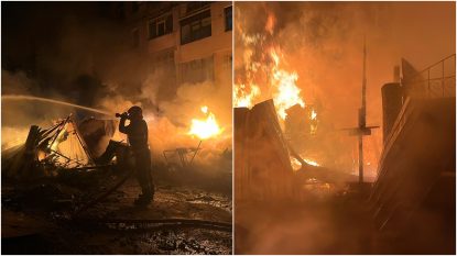 Incendiu violent la o magazie din Tulcea. 16 apartamente au fost afectate de flăcări, iar doi vârstnici au fost transportați la spital | VIDEO