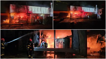 Incendiu azi-noapte la o hală de confecții metalice din Brașov | VIDEO