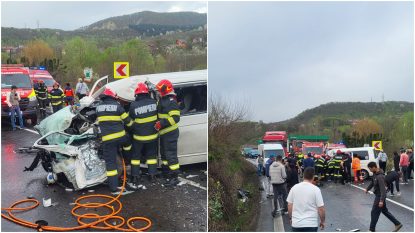 Accident rutier între un TIR și o dubiță pe DN7. Trei persoane, transportate la spital