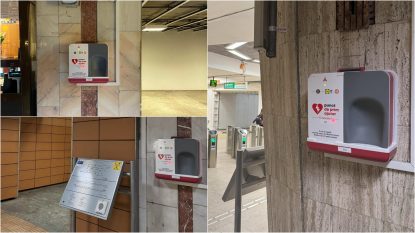 Defibrilatoare în stațiile de metrou din București.