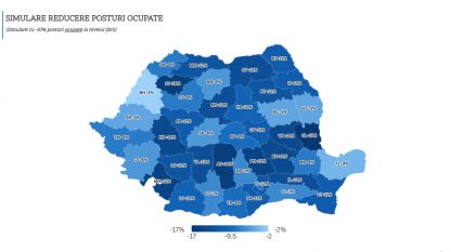 Guvernul a publicat un grafic cu simulările privind reducerile de personal în administrația publică, pe județe. În județul Galați, în peste 90% dintre primării personalul este supradimensionat | AUDIO