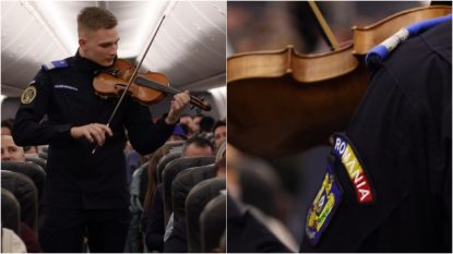 Moment emoționant la bordul unei aeronave Tarom. Un jandarm a cântat la vioară imnul național al României | VIDEO