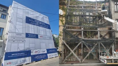 Clădirile degradate din Capitală, acoperite cu prelate până la reabilitare. Primăria spune că măsura are rol estetic și de protecție | AUDIO