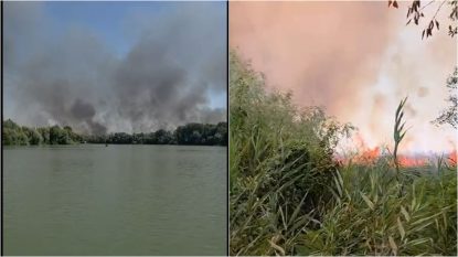 Incendiu de vegetație în zona Ostrovului Babina, Tulcea. Pompierii intervin cu o navă multirol